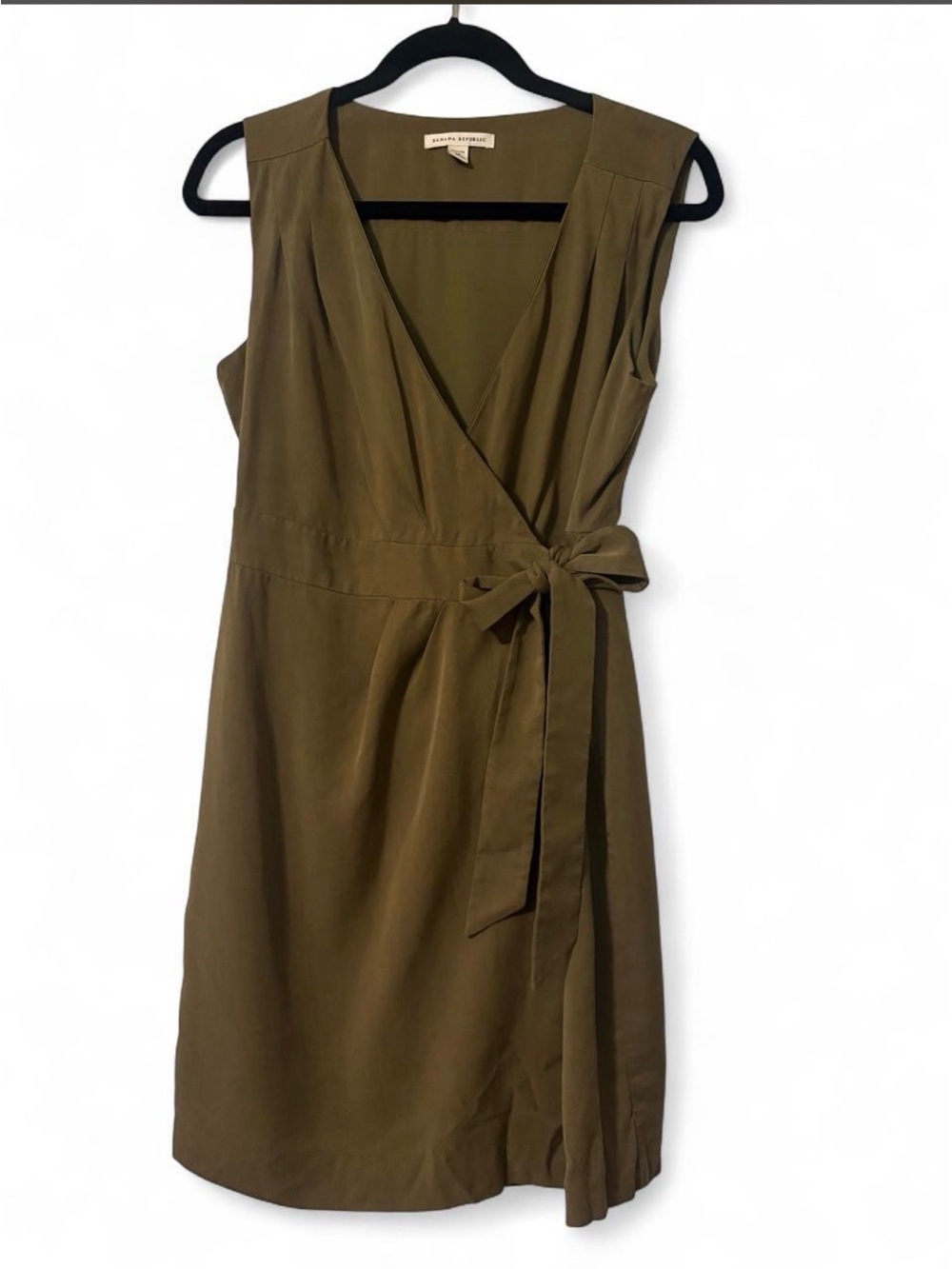 Banana Republic Sleeveless Wrap Dress in Olive with Tie Waist